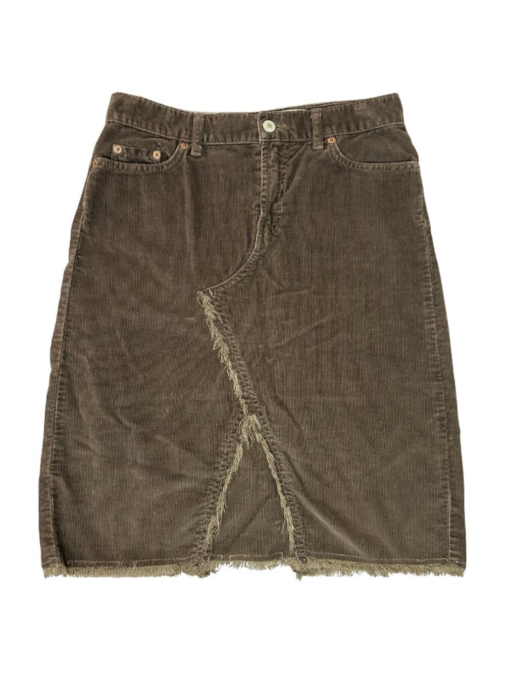 Lucky Brand Brown Corduroy Skirt Size 4 / 27 Raw Hem Pencil Boho Western